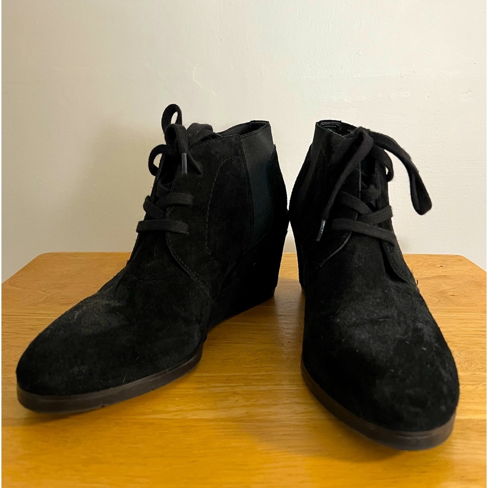 Black Suede lace up wedge Bootie
